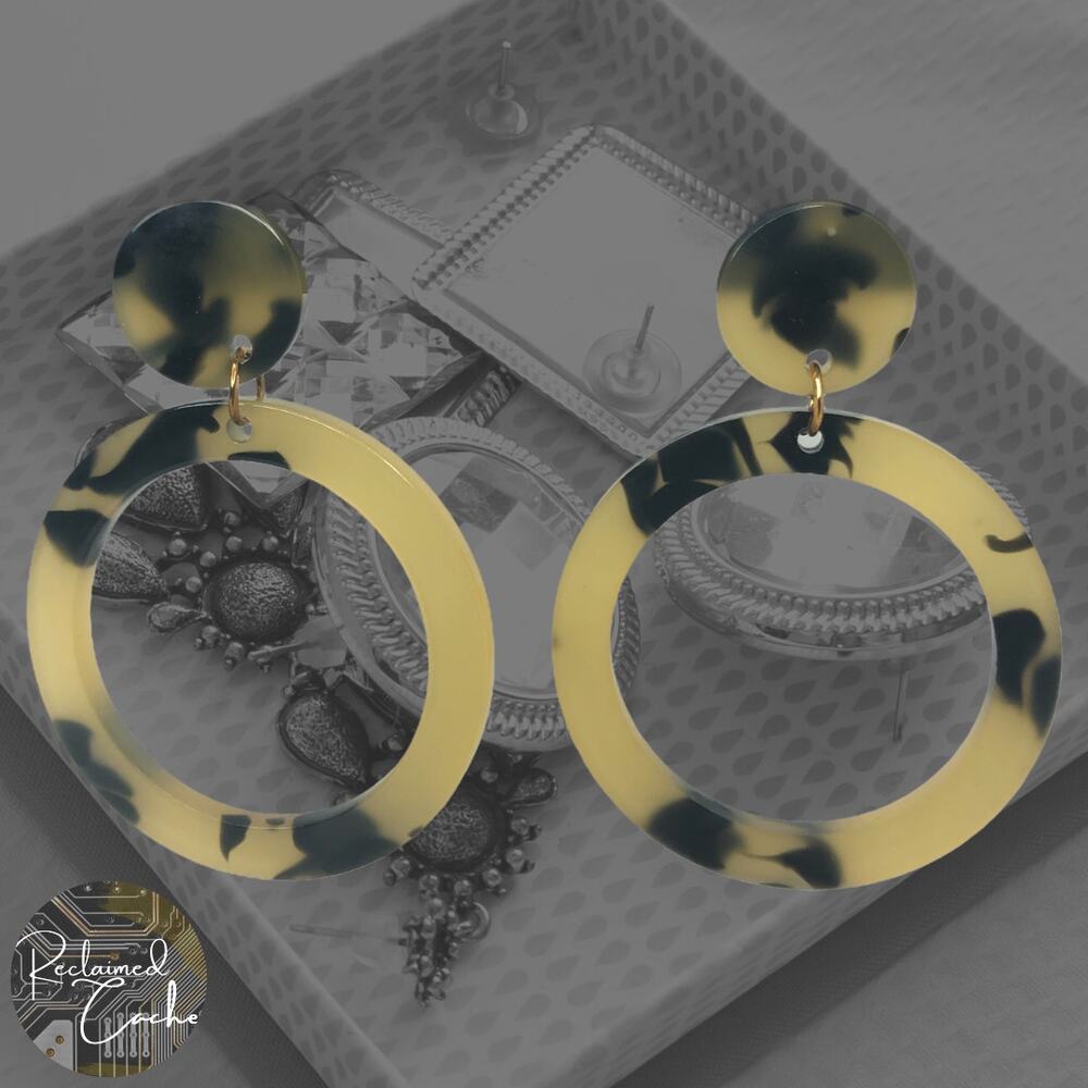 Yellow and Black Round Hoop Drop Earrings